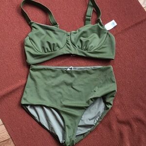 Kitty Brand from Columbia 2 Piece Swimsuit Olive Green Medium Bottom, D Bra